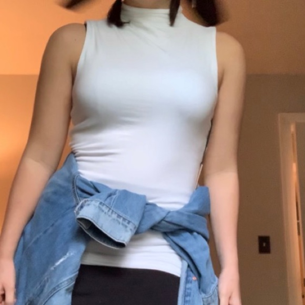 White mock neck tank